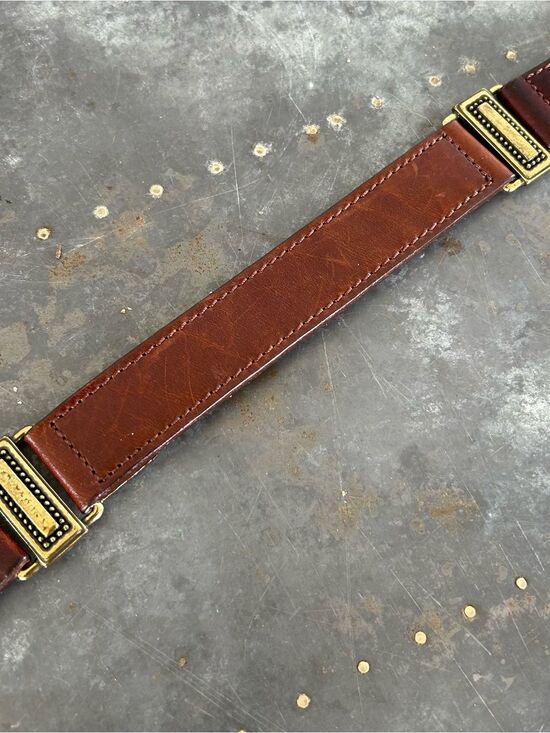 Vintage Fossil Genuine Leather Link Belt Brown Brass Tone Buckle main image 12